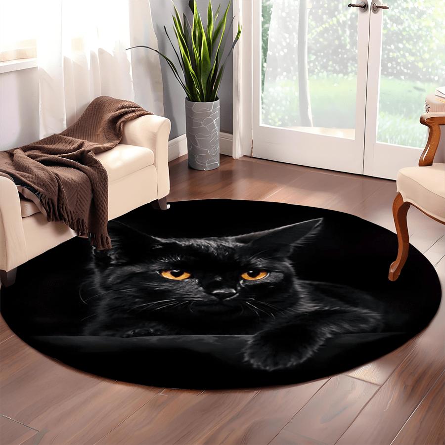 Black Cat  Pattern Round Shape Floor Mats Kitchen Hallway Runner Rug Bedroom Living Room Soft Carpet Non-slip Area Rug