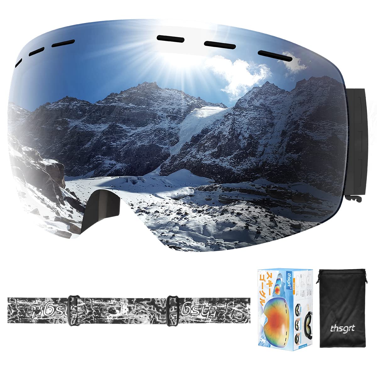 

AutoGo Ski Snow Snowboard Glasses and Helmet Baseball UV Impact Resistant Silver Goggles, Goggles, Goggles, Compatible, Wide-Vision Lens, Windproof,