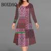 Vintage Flowers Pattern Dresses For Women Autumn Fashion Plus Size 3D Print Long Sleeve Dress Casual Female Loose Clothing