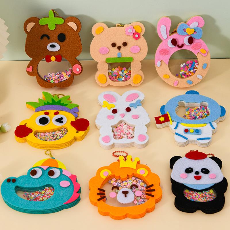 4Pcs Shaker Puzzle Toys Cartoon Non Woven Shake Pendant Diy Material Kits For Kids Easy To Paste Accessories Handmade Crafts