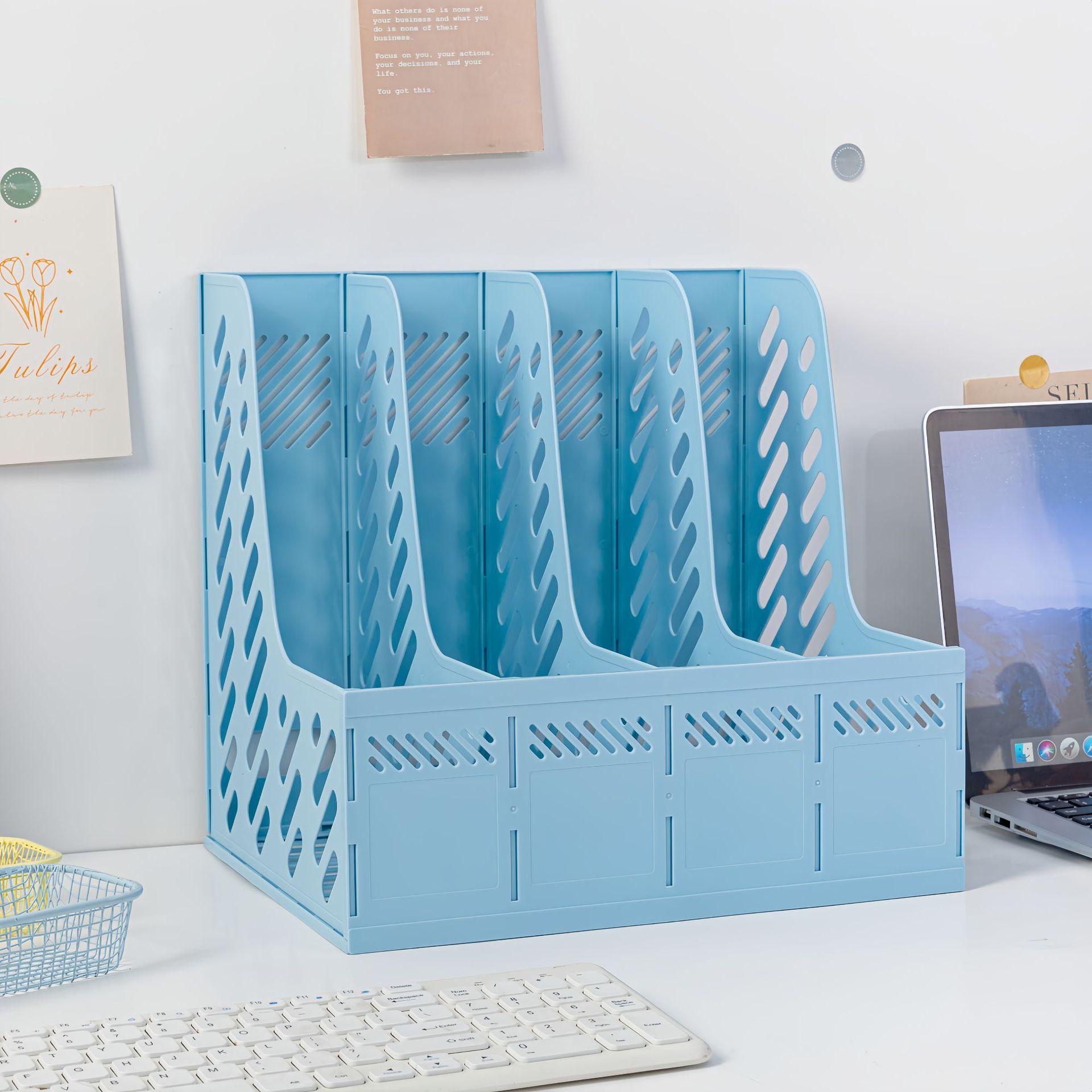 

Утолщенная рамка для файлов Четырехколонная направляющая для файлов с подставкой для ручек Органайзер для папок Архив информации Вертикальный настольный держатель для файлов