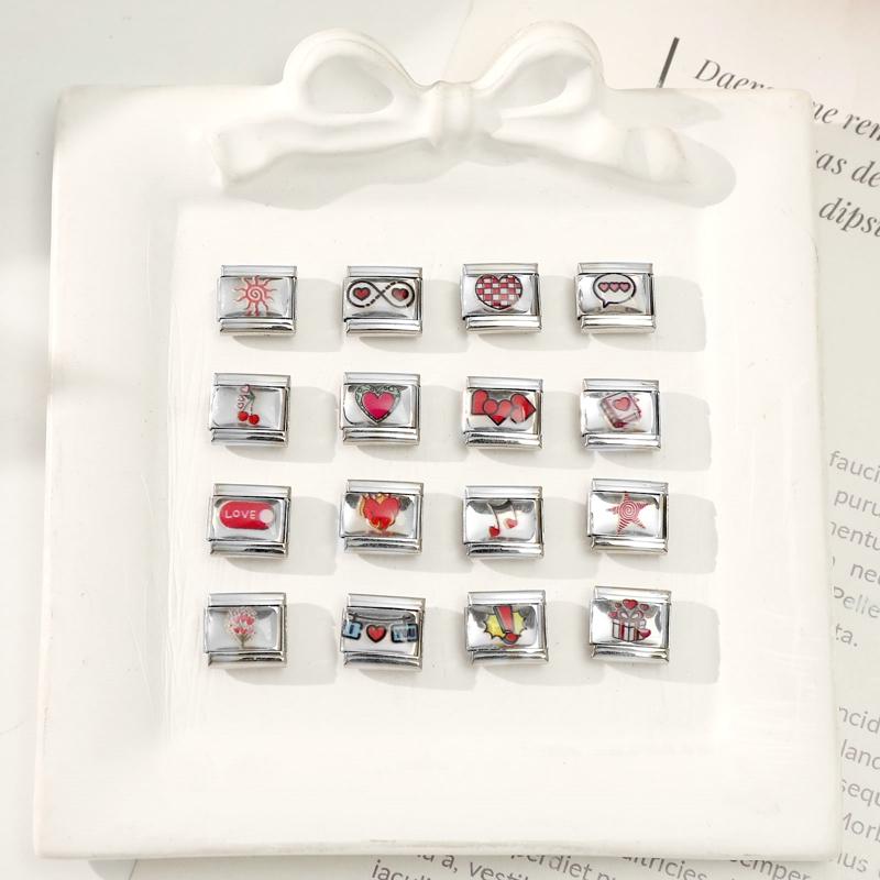 Wholesale Personalized DIY Red Color Italian Charm Bracelet Cherry Flowers Heart Music Bead 9mm Bracelet Stainless Steel Jewelry