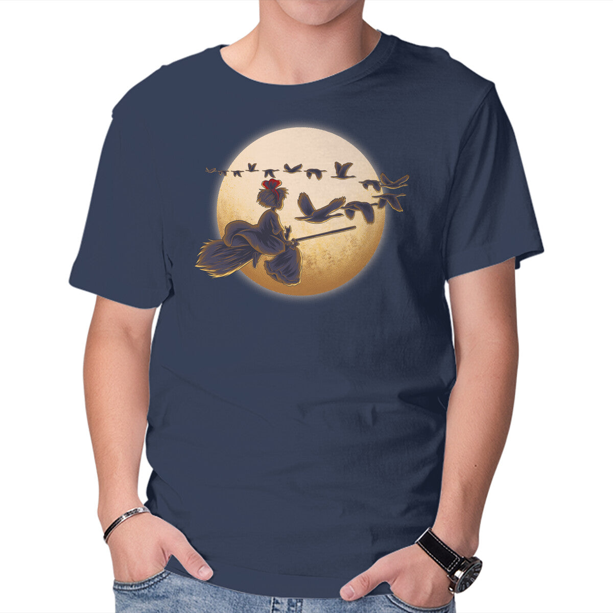 Unisex Crew Neck T-Shirt Young Witch Moon Graphic Short Sleeve Casual Tee XL