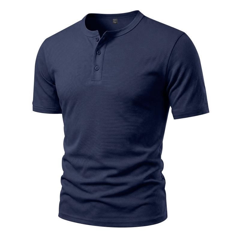 Men's Quick-dry Henley Collar Eyelet Fabric Short Sleeve T-shirt