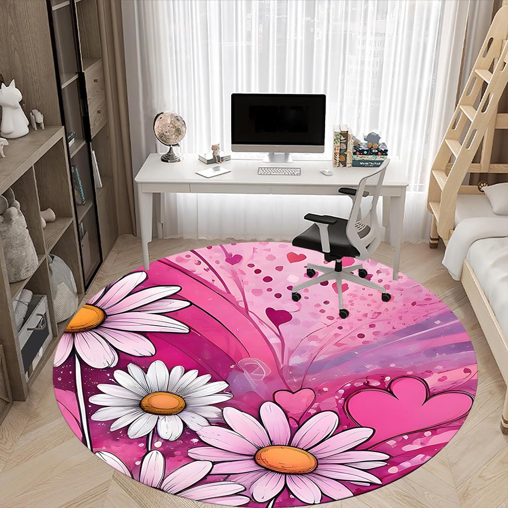 1pc Floral Hearts Office Round Area Rug, Indoor Mat Suitable For Office, Under Office Chairs Bedroom Living Room Home Decor, Room Deco