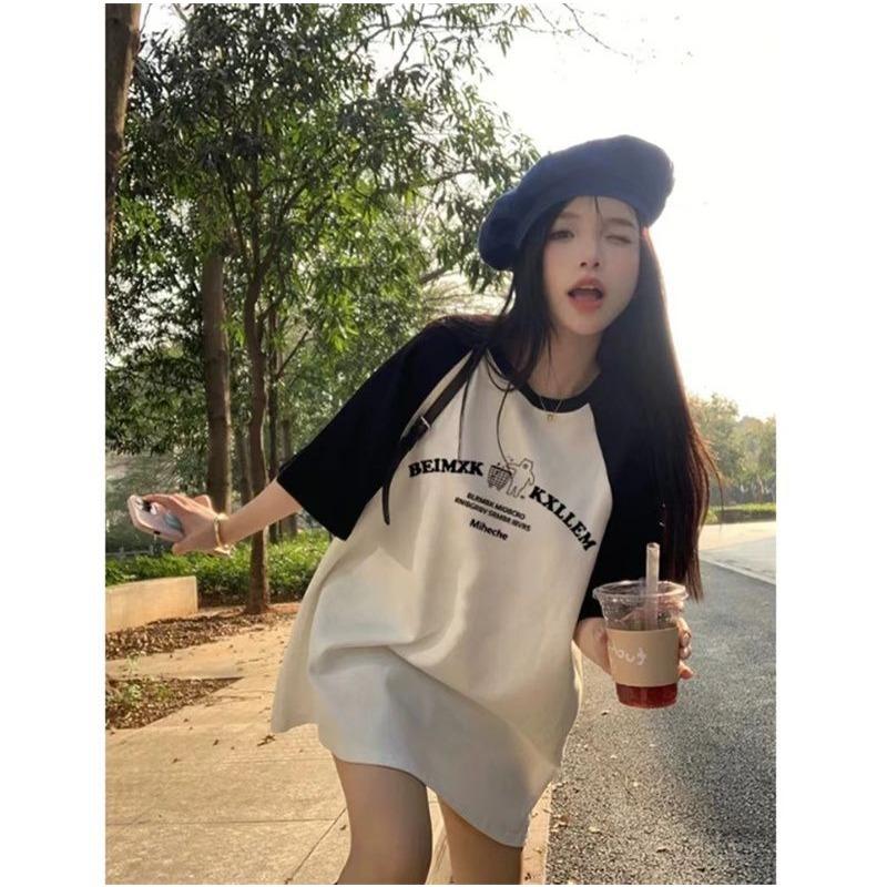 Letter Printed Casual Short-sleeved T-shirt for Women In Summer New College Style Loose Lazy Design Top