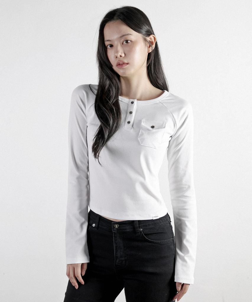 MAGORENSEOUL Pocket Henley Neck Raglan Long Sleeve White