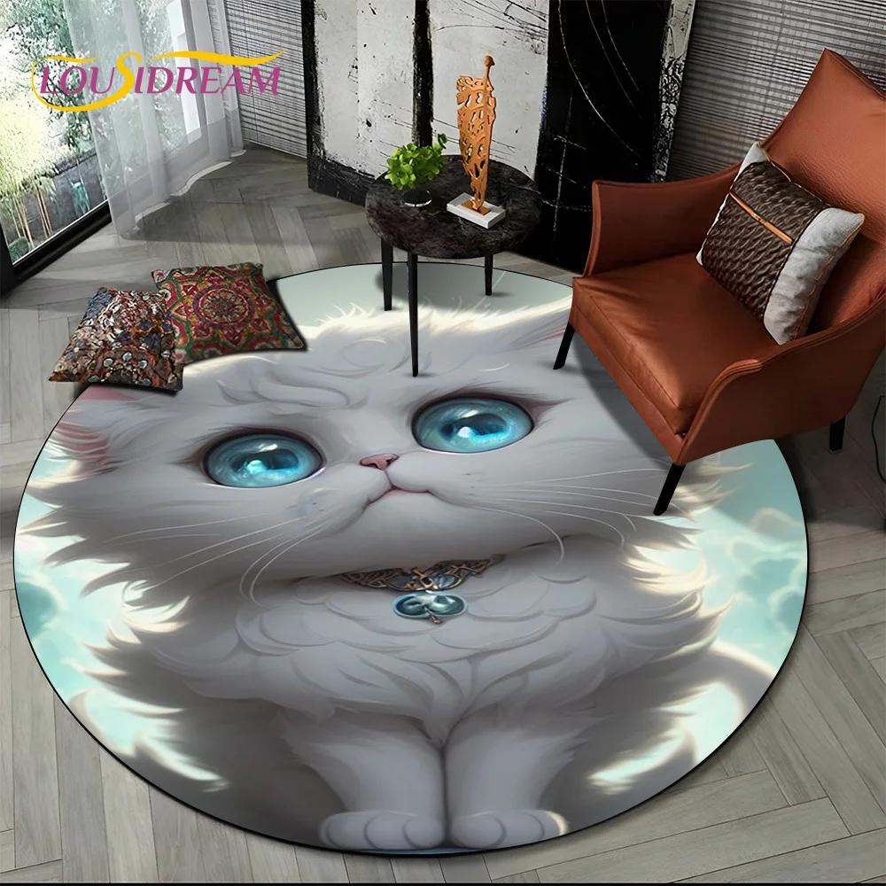 3D Persian Cat,Cute Calico Cat,Ragdoll Cartoon Round Carpet Rug for Living Room Bedroom Kid Playroom Decor,Pet Area Rug Non-slip