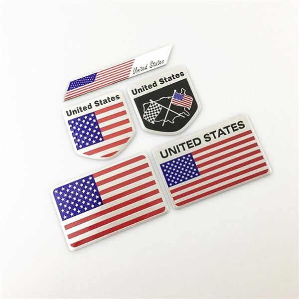 Aluminum Shield Metal Flag US The United State Grill Emblem Badge Sticker Decal
