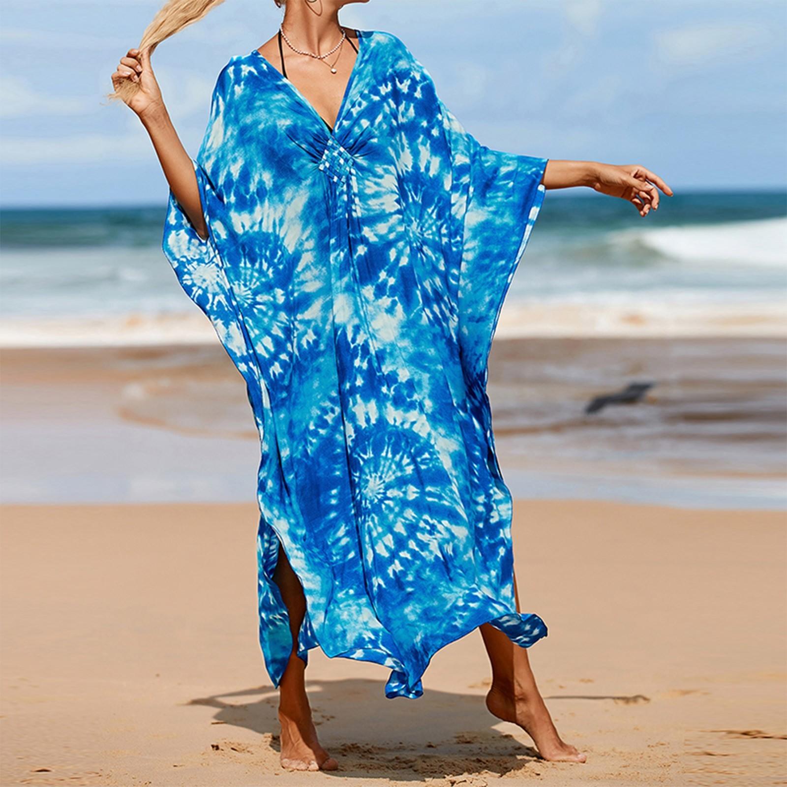 

Модный пляжный бикини-купальник, верхняя одежда, пляжное платье, купальник, накидка, куртка One Size синий