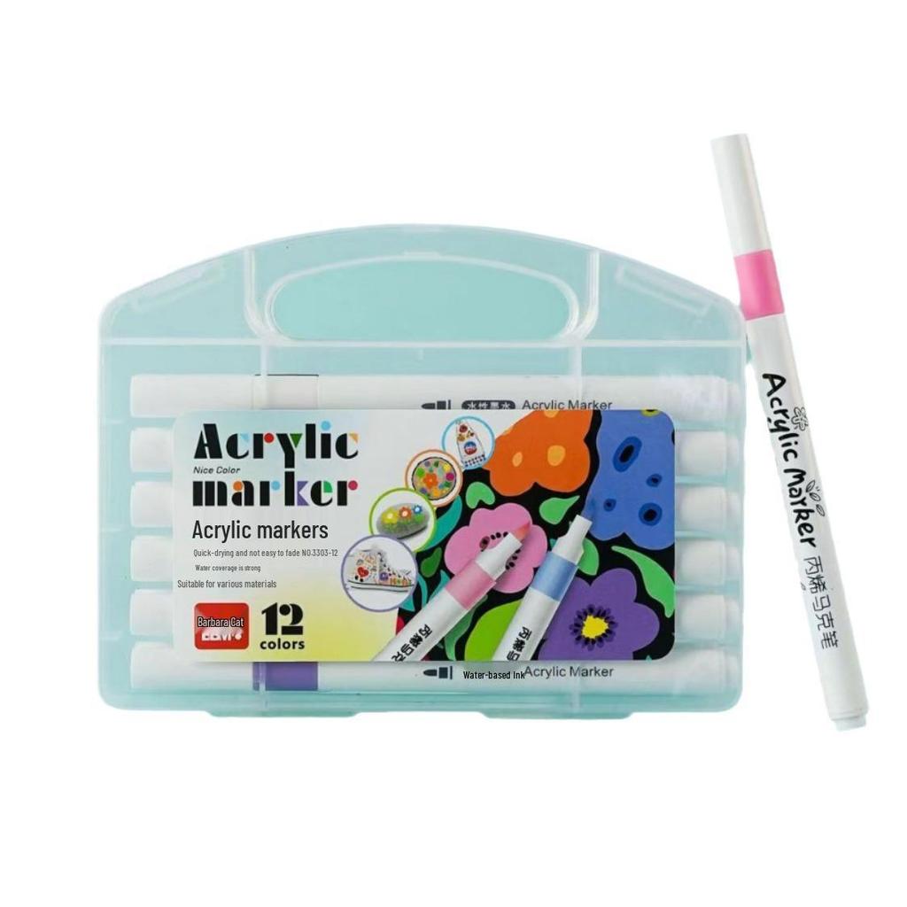 Soft Tip Acrylic Marker Set: 12 Vibrant Colors, Non-Bleeding, Suitable for Children's Painting