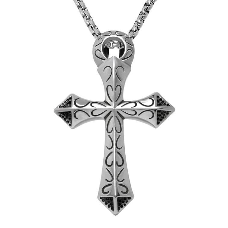 Cross oil drop men's titanium steel necklace, domineering fashion couple pendant, male and female student accessories