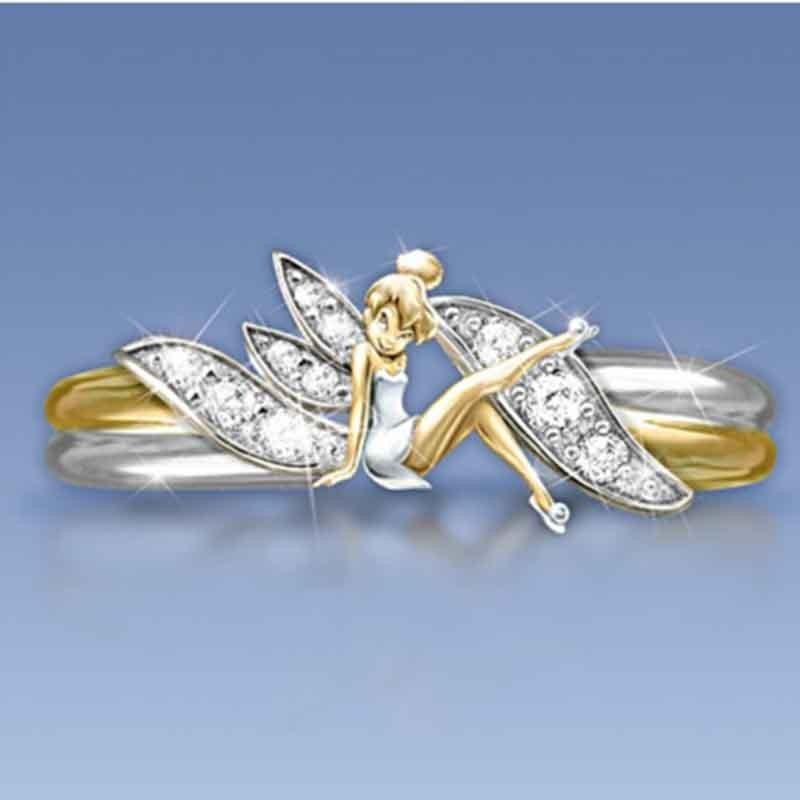 Exquisite Fantasy Flower Fairy Elf Cubic White Gold Plating Two-toned Wedding Ring Jewelry For Women