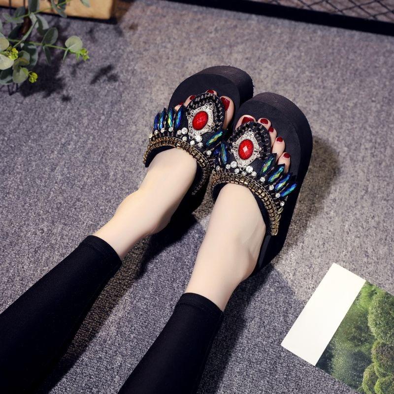 Rhenstone Shoes for Women Platform On Beach Woman Slippers Wedge Heel 2025 Luxury Pvc New Style Elegant and Fashionable Non Slip