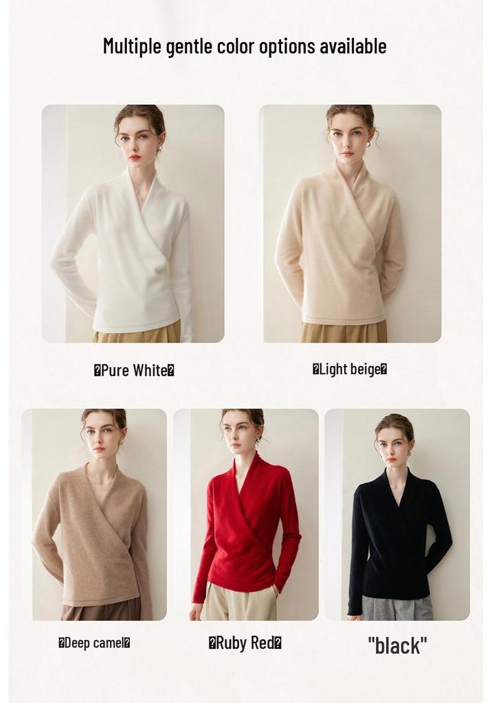 2026 A/W Women’s Slim-Fit V-Neck Cashmere Cross-Neck Kimono Pullover