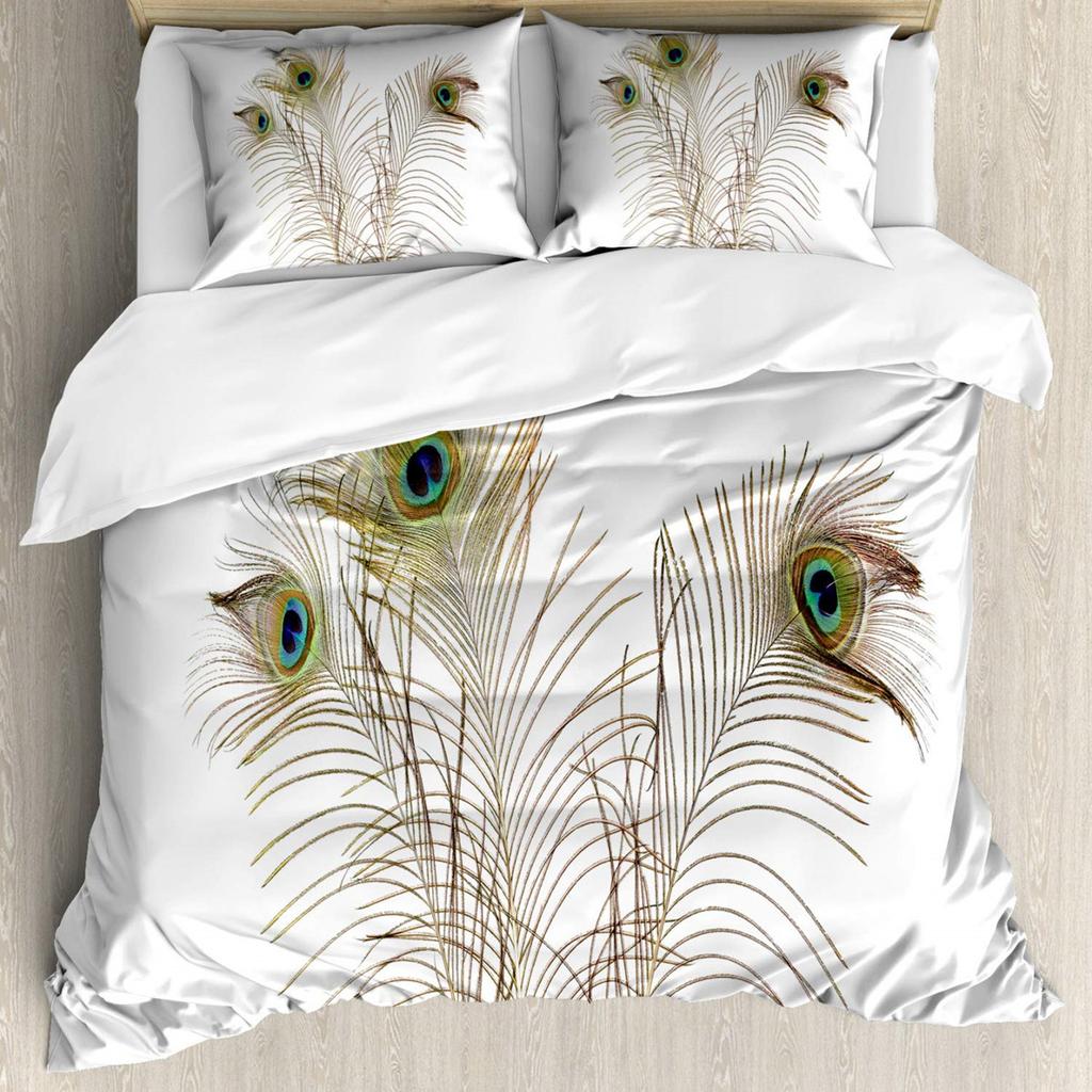 Comforter Peacock Rainbow Feather Bedding Set For Bedroom Decor Hippie Tie Dye Comforter Double Queen Size