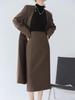 Women's Mid-Length Coffee-Colored A-Line High-Waisted Slit Skirt