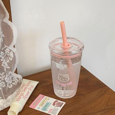 Cute Cartoon Cat Straw Water Cup Girl High Value Summer Water Cup Large Capacity Desktop Juice Coffee Cup