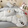 Small Fresh Skin-friendly and Comfortable Cartoon Wind Milk Fleece Striped Sticker Embroidery Four-piece Set