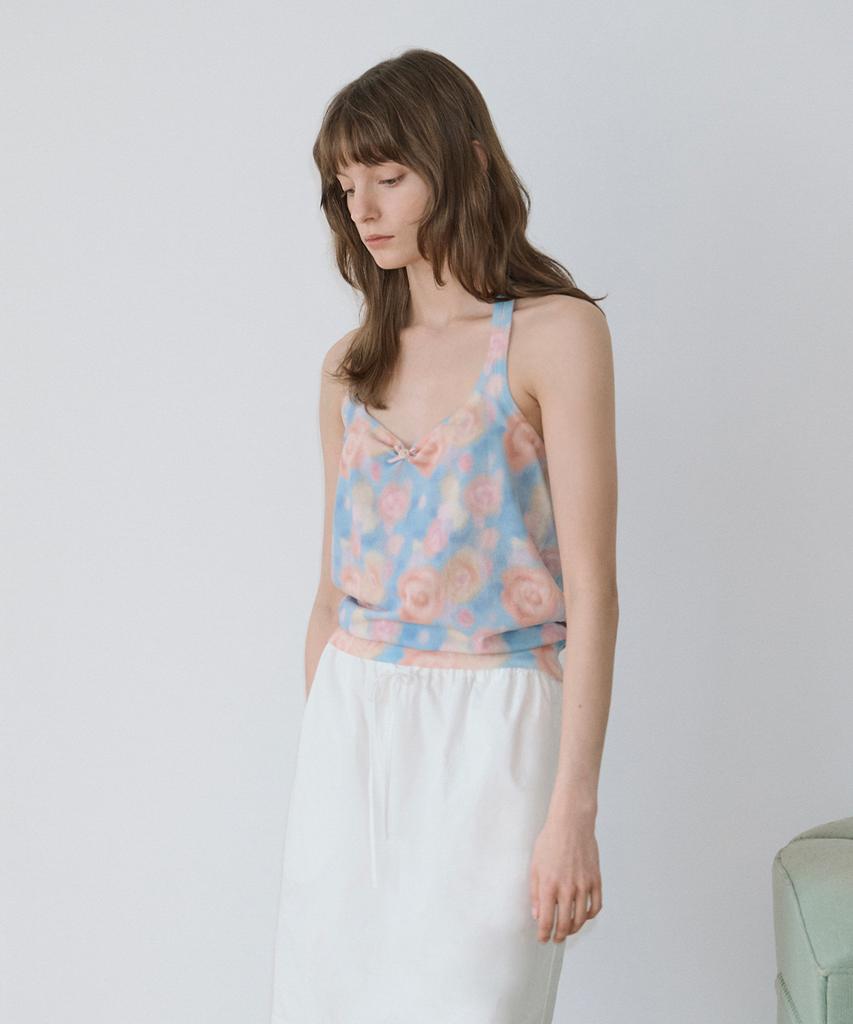 SINOON Rose Floral Knit Halter Top (Blue)