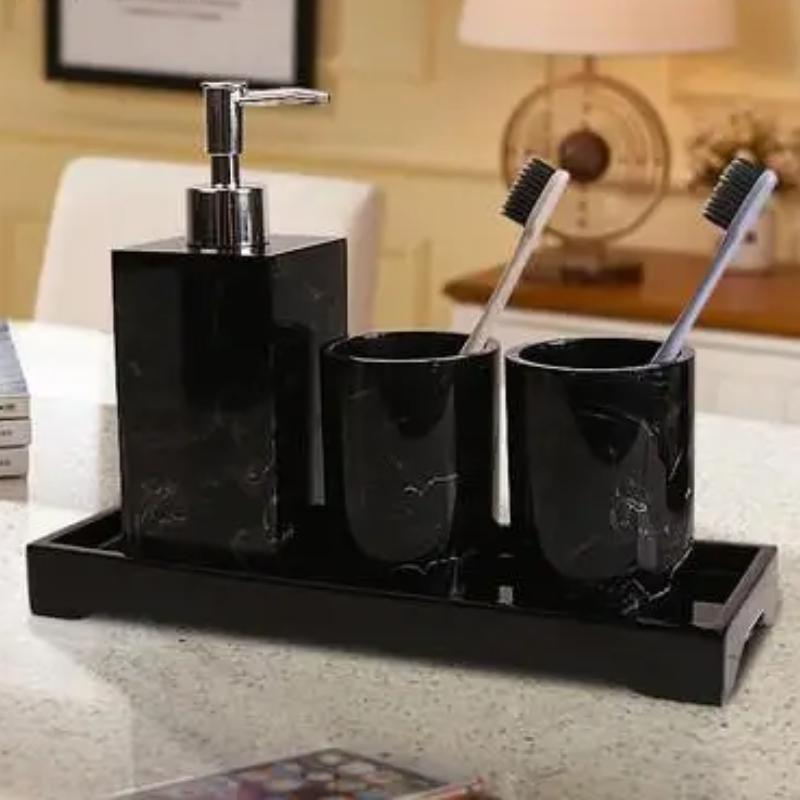 Hotel Resin Toiletries Shampoo and Shower Gel Bottled Separately Cotton Swab Jar with Lid Storage Tray Bathroom Accessories