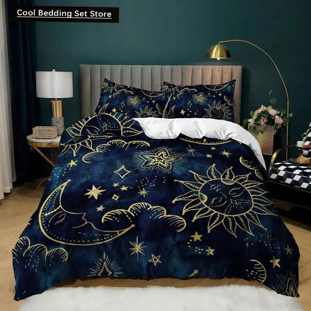 Bohemian Duvet Cover Set Golden Sun Twin Bedding Set Boho Style for Teens Adults Double Queen King Size Polyester Qulit Cover