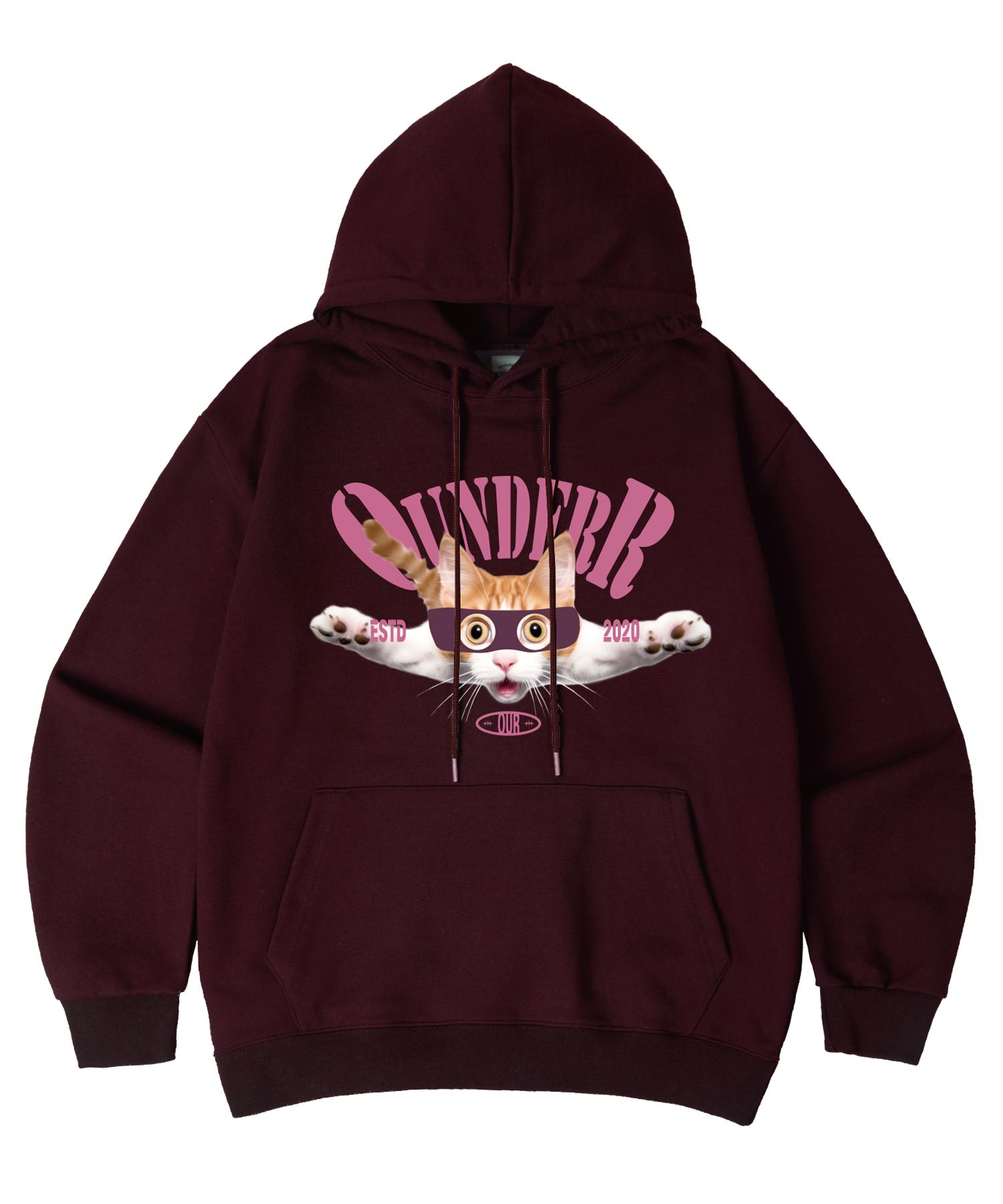 O Under R Happy Cat Oversized Hoodie 7 Colors [Fleece-Lined] (B Type) Cream/L