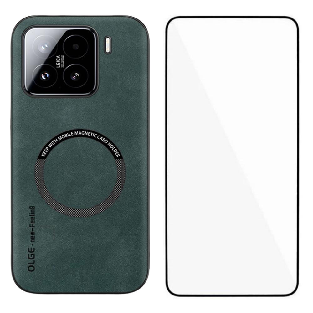 

WANLONFENG YBP Series For Xiaomi 15 Magnetic Case with Tempered Glass Film PU+TPU Phone Cover Large Cutout Green