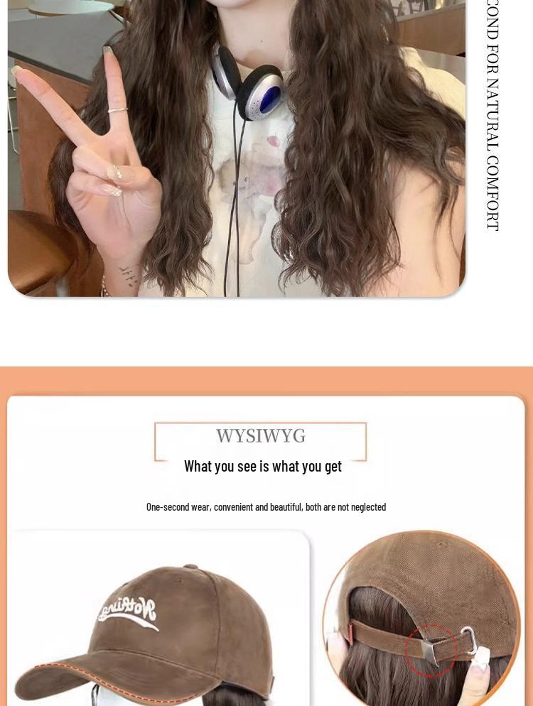 Fashionable Wool Curl Hat with Integrated Wig - New Enlarged Brim Full Head Set