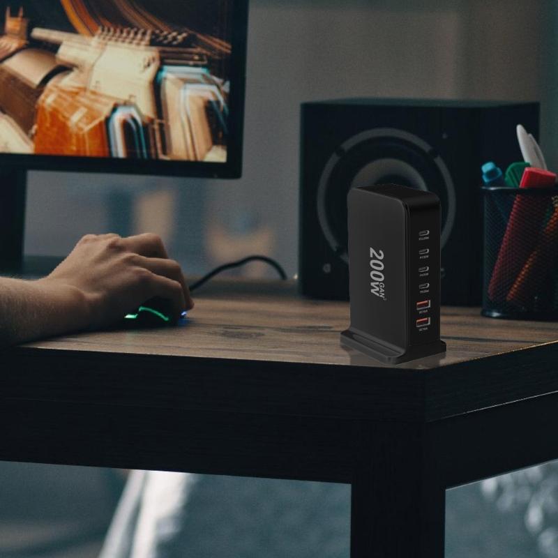 USB C Ladegerät 200W Schnellladegerät Block 6 Port Ladestation Ziegelstein Laptop-Ladegerät 2 USB + 4 Typ C für Reisen Zuhause