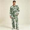 Men's Long Sleeve Pajama Set with Button Crotch and Elastic Drawstring Waist Pants for Home Loungewear