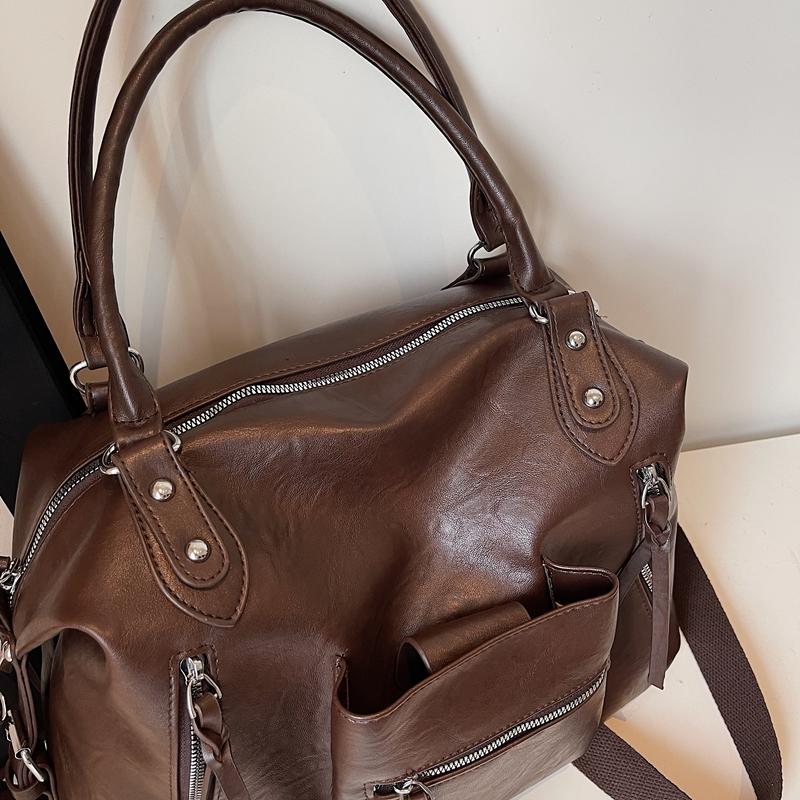 Vintage Large Capacity Bag Commuter Crossbody Bag Women's Shoulder Hand Tote Bag Short Distance Luggage Bag