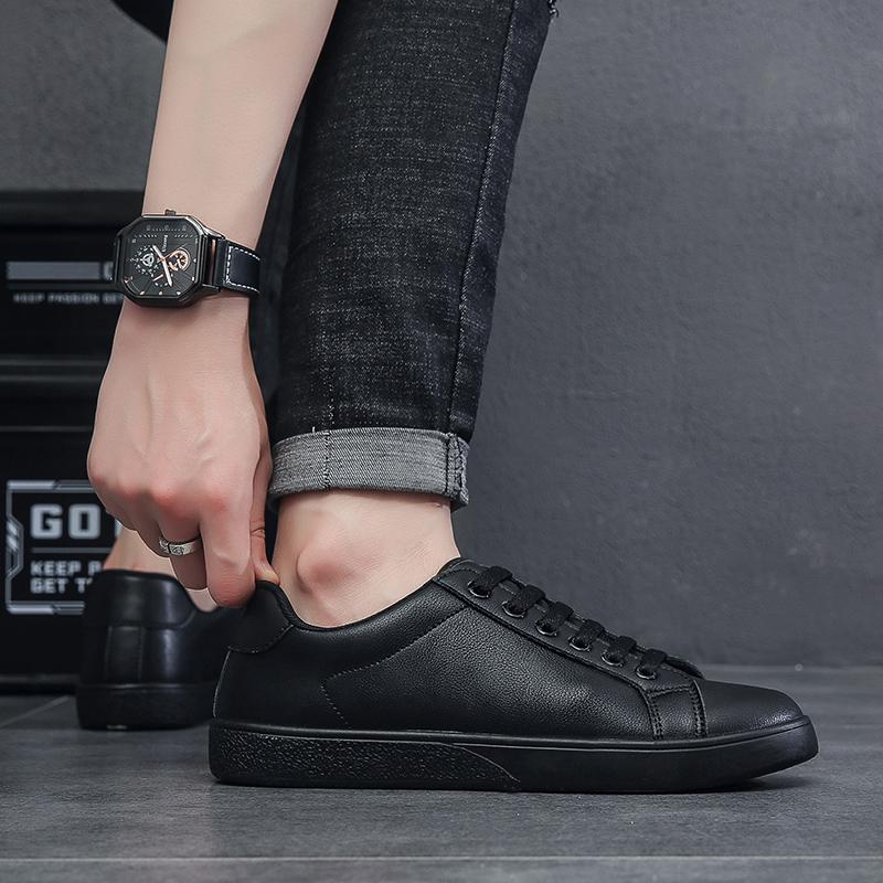 Sapatos Brancos da Moda Masculinos Casuais Sapatos de Couro PU Tênis Masculinos Sapatos Cool Street para Meninos Marca Calçados Masculinos Outono Sapato Esportivo Plano