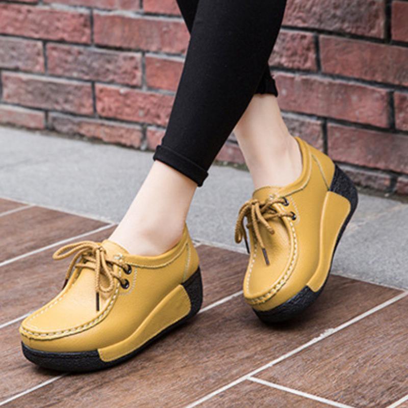 Women Genuine Leather Platform Shoes Winter Plush Walking Shoes 5cm High Wedges Heels Shoes Elegant Warm Mother Shoes