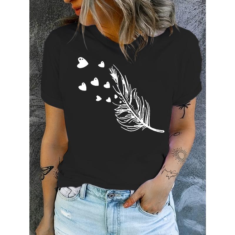 Graphic Print T-shirt, Short Sleeve Crew Neck Casual Top for Summer & Spring, Women's Clothing