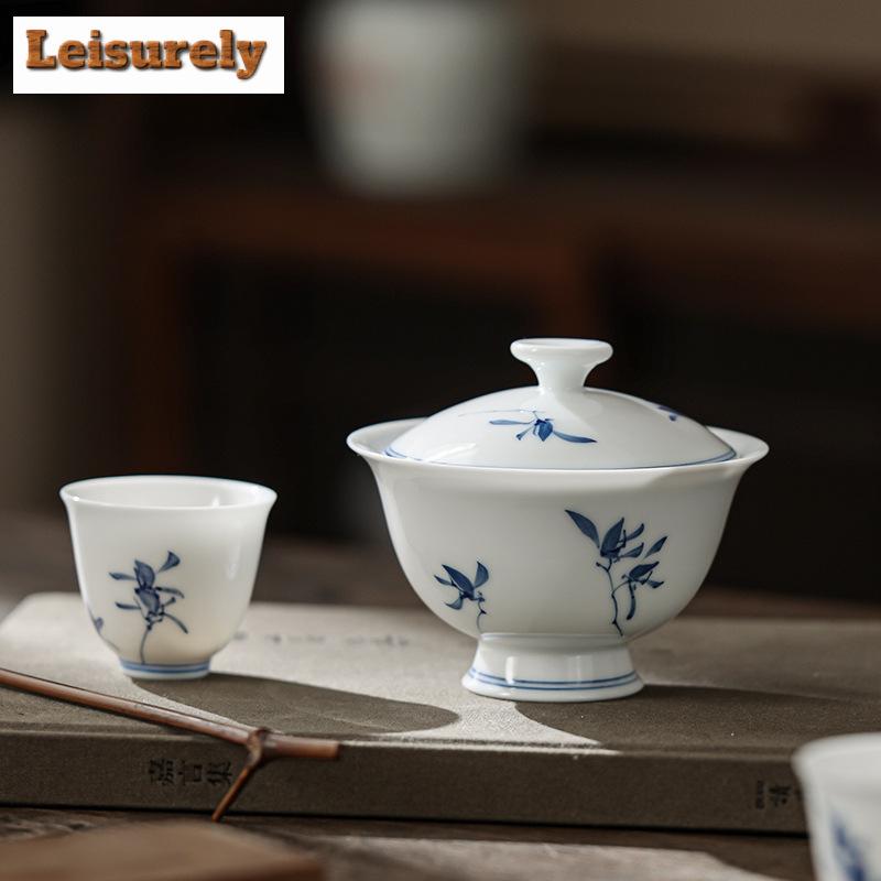 120ml čistě ručně malovaná motýlí orchidej gaiwan bílý porcelán vysoké nohy čajová mísa čajový obal miska čínský čajový set řemeslné výrobky