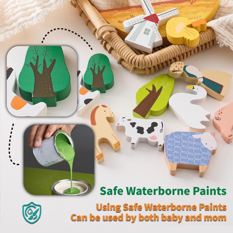 Baby Farm Stacking Wooden Block Toys Animal Cow Educational Toys Baby Balance Building Blocks Creative Toys Wooden Stacking Toy