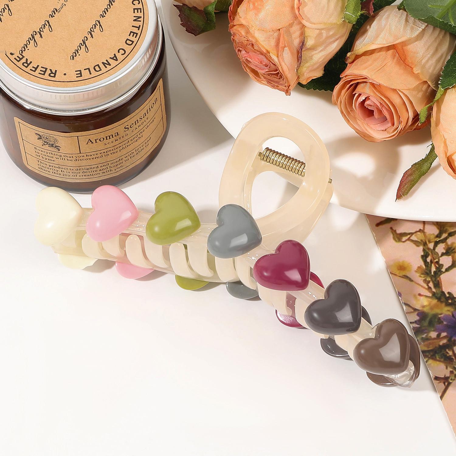 

Ретро Мода Красочная Любовь Зажим-краб для волос Элегантная заколка для волос в конский хвост Сладкая заколка-клипса Аксессуары для волос для девочки