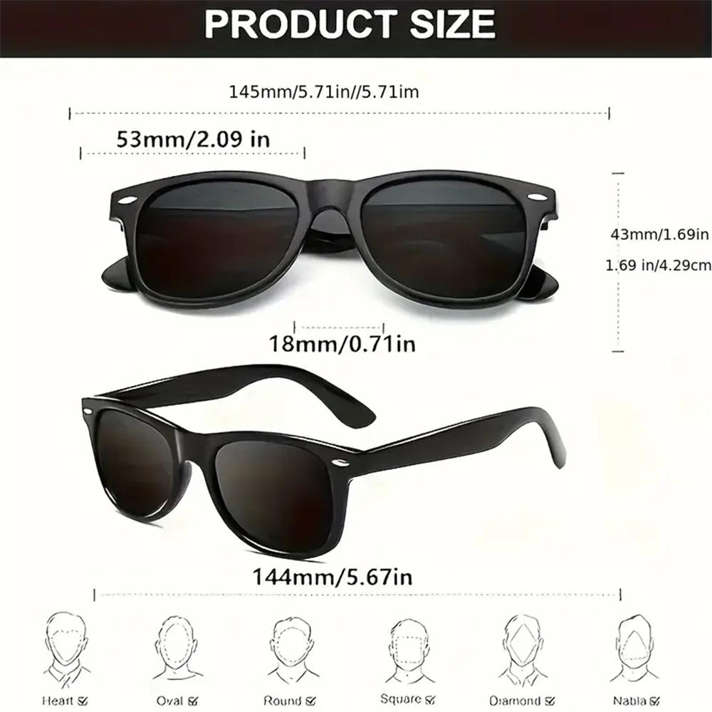 8PCS Classic Black Square Fashion Glasses with Bolt Decoration For Party Pography Wedding Birthday Graduation Hiking