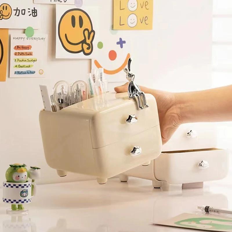 Mini Desktop Storage Box Students Simple Stationery Drawer with Pen Holder Children's Desk Sundries Hair Accessories Organizer