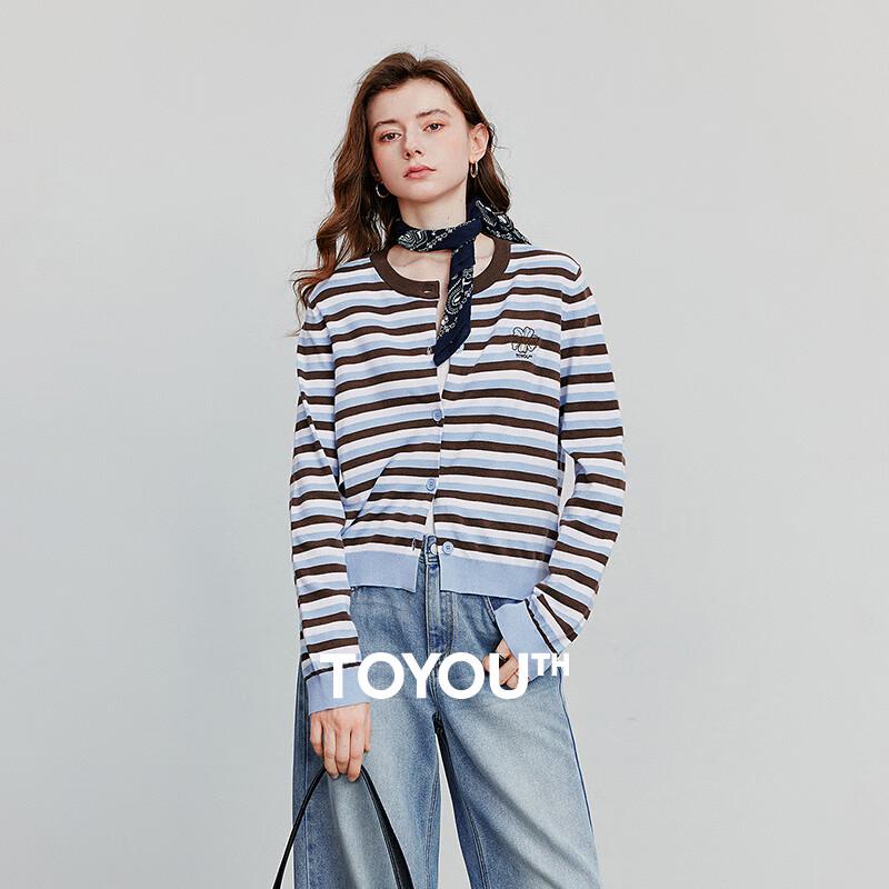 

Chuyu Women s Striped Core-Spun Knit Cardigan L