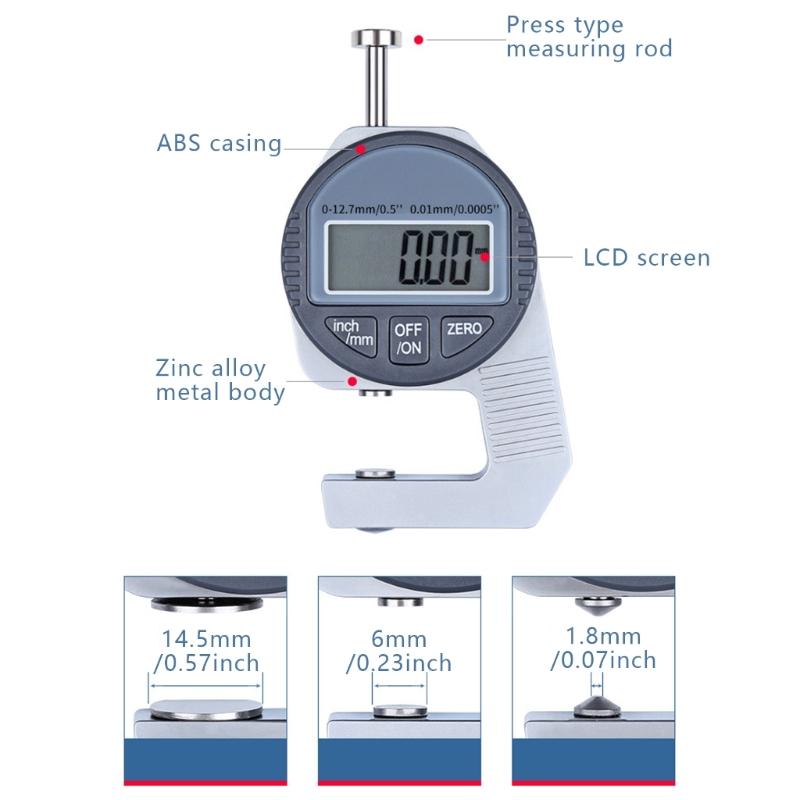 Digital Thickness Gauge Meter Measurement Tool for Paper Leather 0-12.7mm/0.5in 0.01mm Thickness Indicator Micrometer