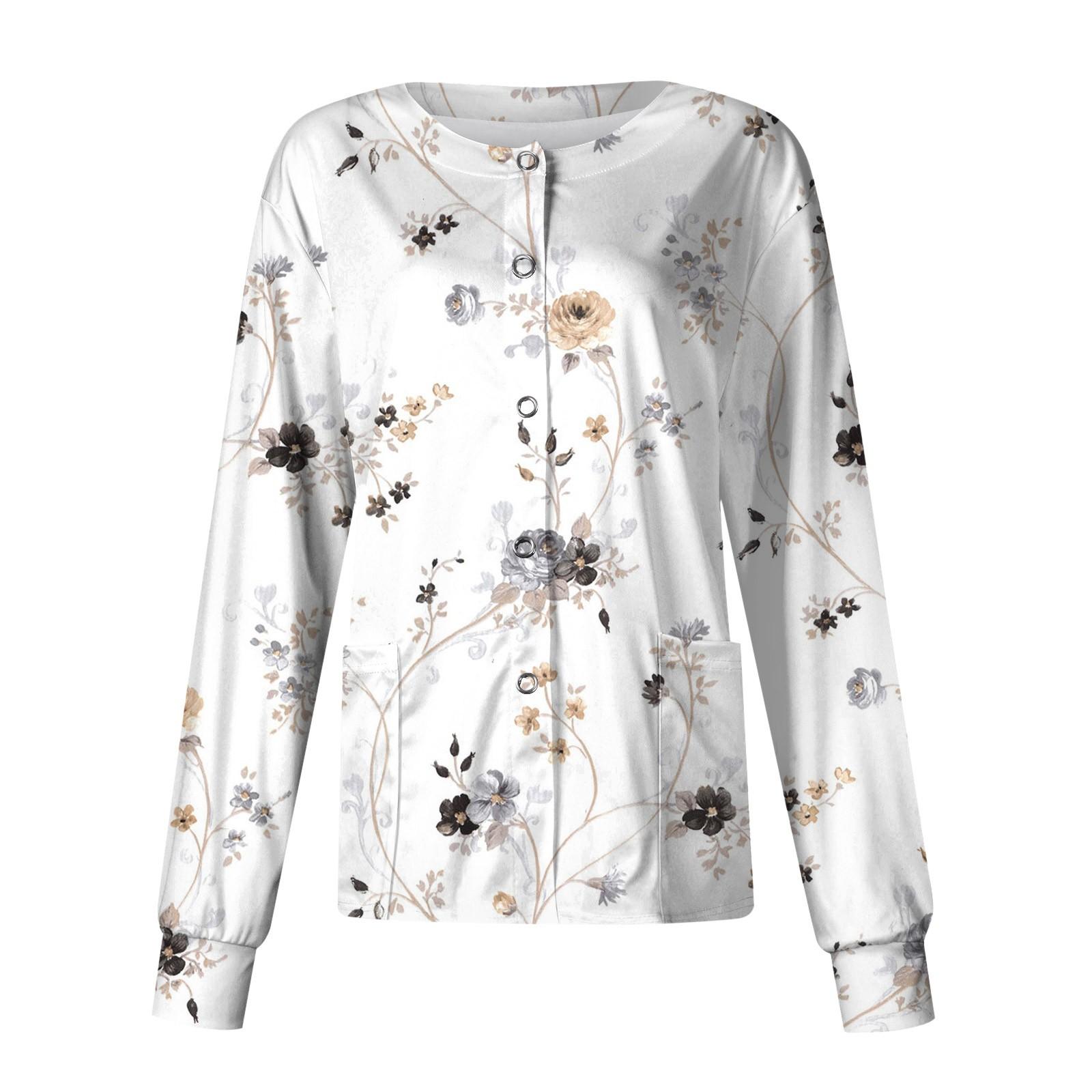 

Женский повседневный однобортный однобортный защитная одежда с длинными рукавами и цветочным принтом, кардиган, топ XXXXL белый