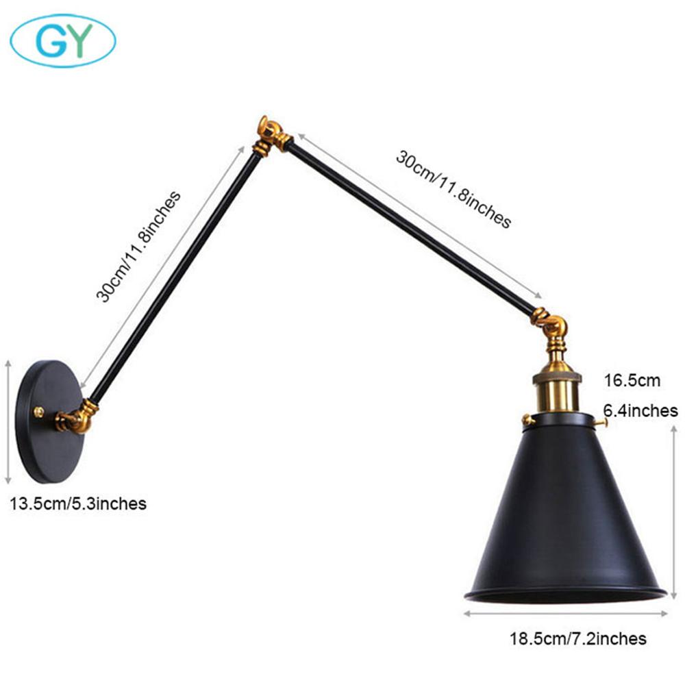 Adjustable Antique Industrial Long Swing Arm Black Wall Lamp Lights Brown Brass Retro Lighting For Bedroom Sconce Fixture