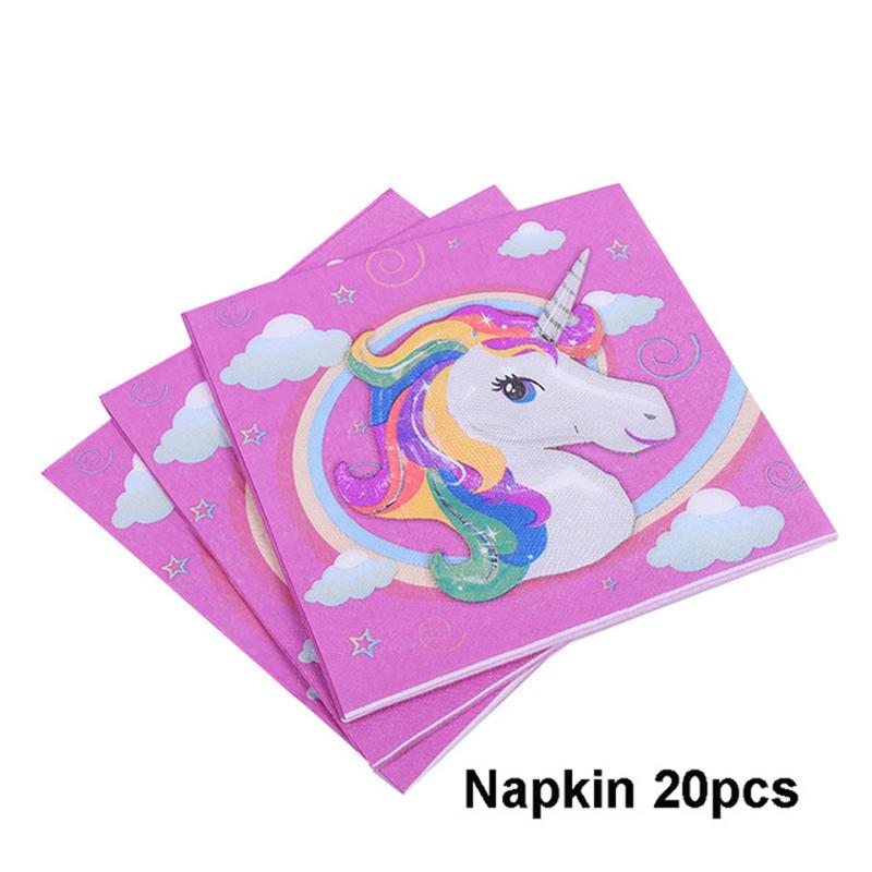 Unicorn Party Supplies Tableware Set Unicorni Paper Cup Plate Cake Topper Kids Happy Birthday Party Baby Shower Girl Decorations