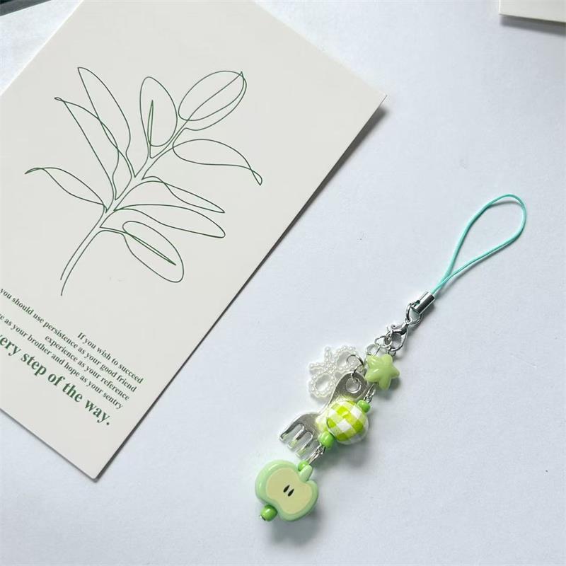 Søt Søt Grønt Eple Stjerne Sløyfe Perler Nøkkelring Anheng Mobiltelefonstropp Lanyard Ryggsekk Sjarm Veske Hengende Ornament Jentete Gave