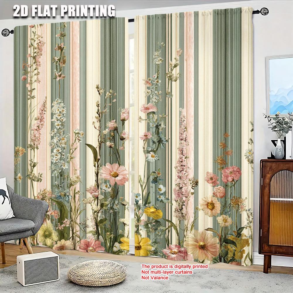 2pc   Window Curtains Botanical Blossoms Durable Polyester  Without Electricity Birthday Party Use for Seasonal Decorations