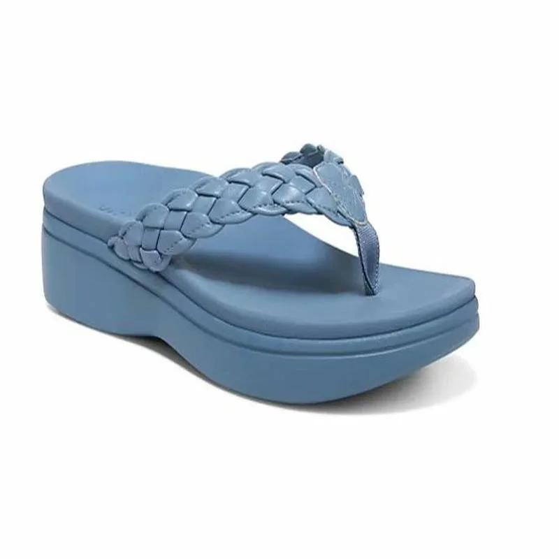 Fashion Pantoufles à Semelles Compensées pour Femme, Sandales Plates Décontractées, Pantoufles de Plage d'Été, Tongs, Grande Taille