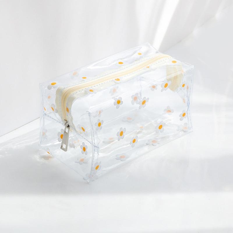 Transparent Large Capacity Pencil Case Cute Cartoon Printing Portable Cosmetic Bag For School Office