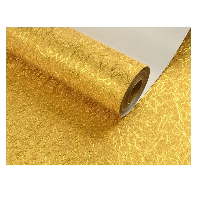 Shiny Golden Brushed Wallpaper Home Hotel Ceiling KTV Counter Gold Foil Wallpaper